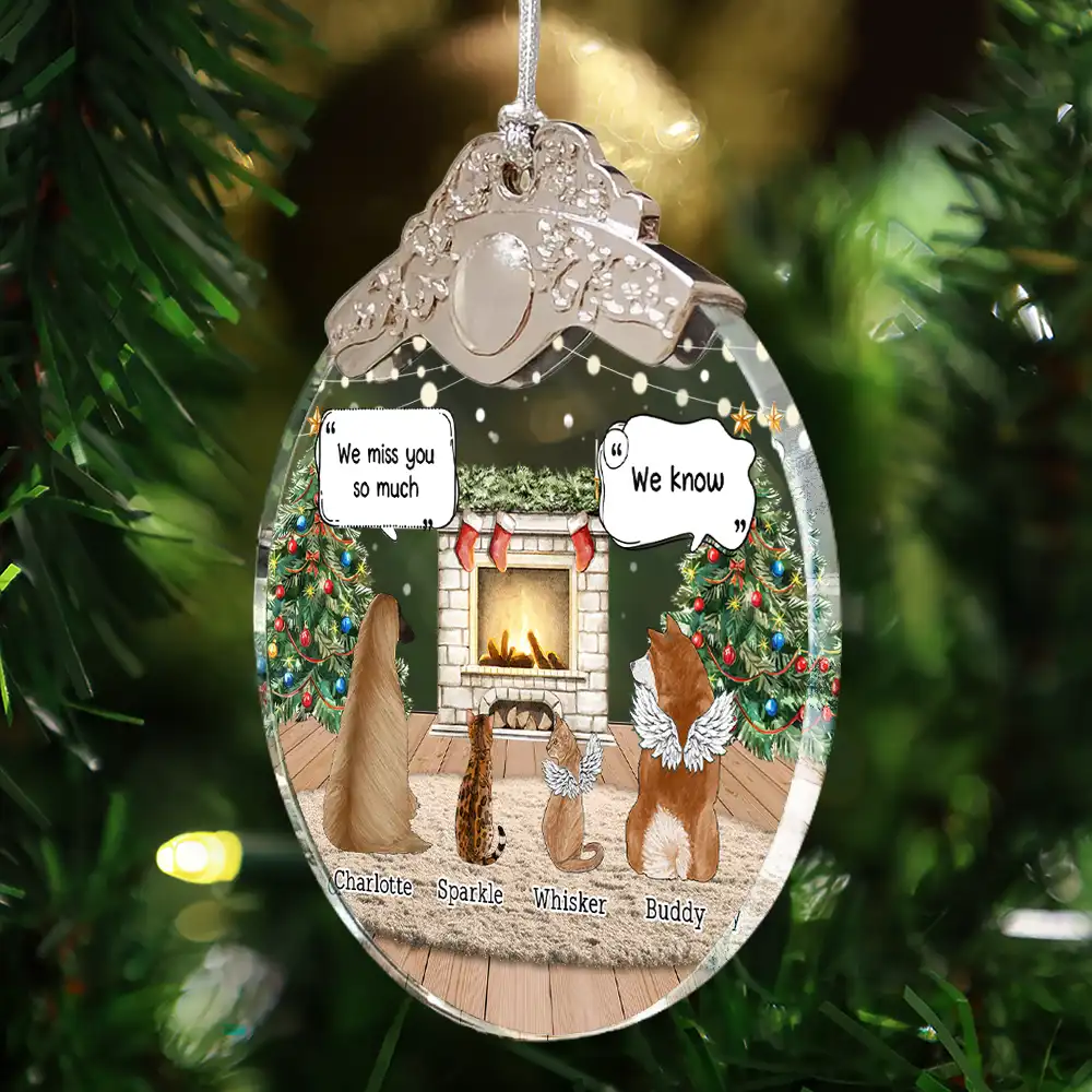They Still Talk About You Memorial Dog Cat - Personalized Glass Ornament With Silver Cap - Image 4