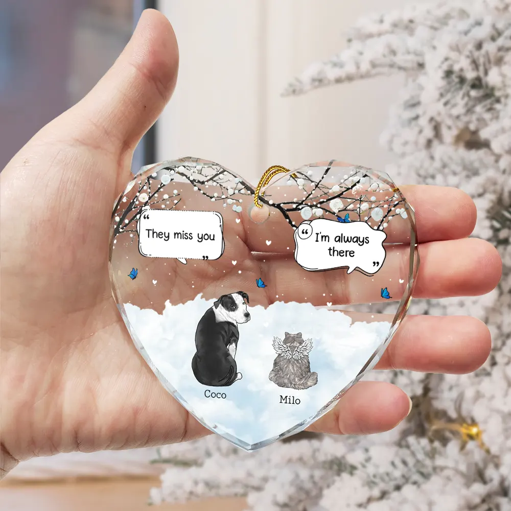 They Still Talk About You Memorial Dog Cat - Personalized Heart Shaped Glass Ornament - Image 3