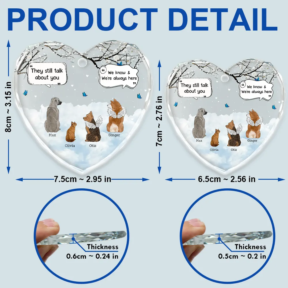 They Still Talk About You Memorial Dog Cat - Personalized Heart Shaped Glass Ornament - Image 5