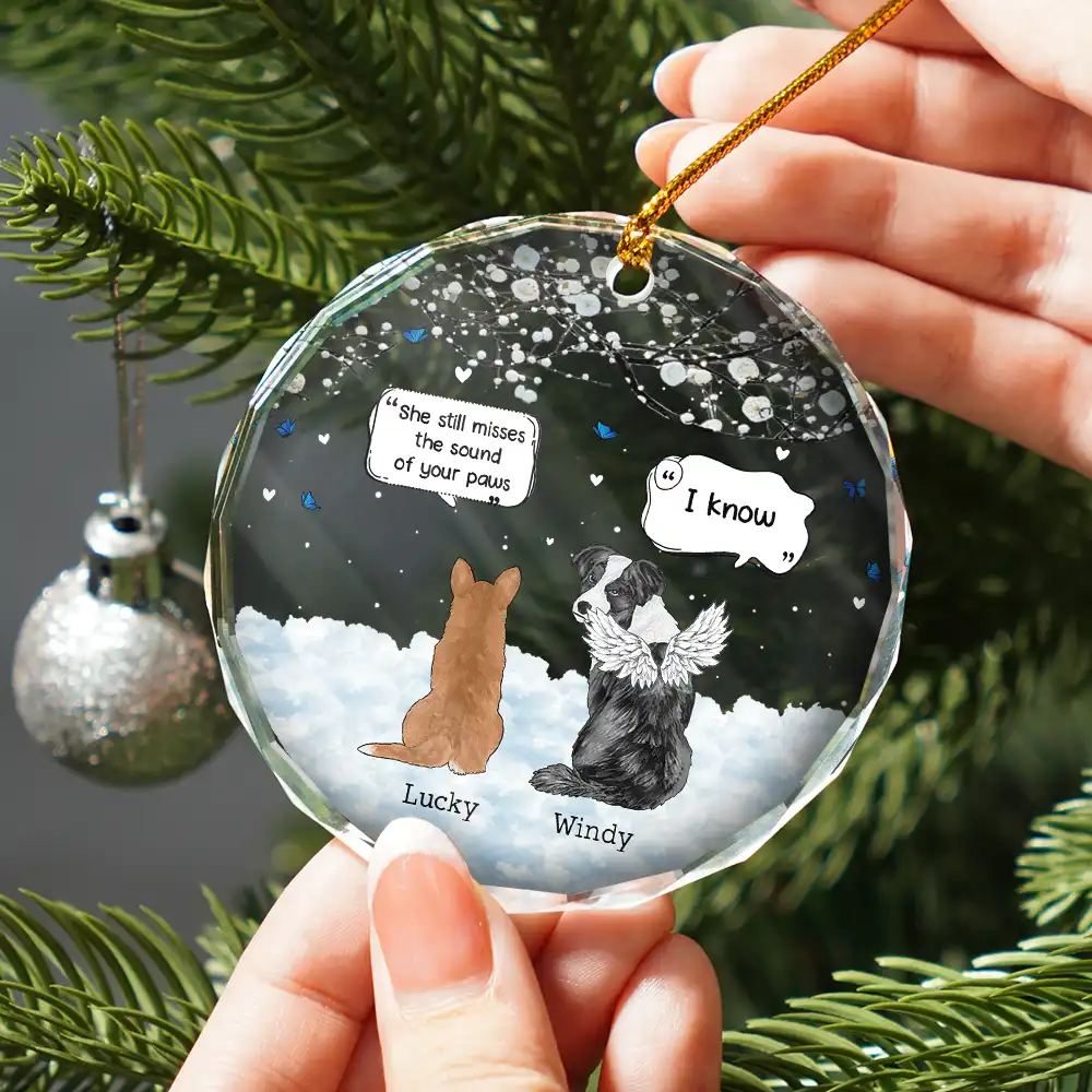 They Still Talk About You Memorial Pet Lovers Christmas - Personalized Circle Glass Ornament - Image 2