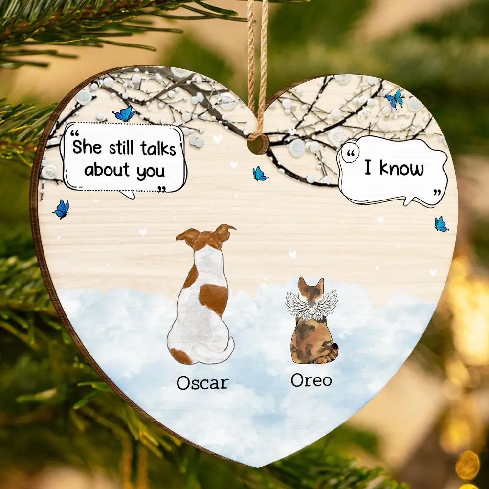 They Still Talk About You Memorial Pet Lovers Christmas - Personalized Custom Shaped Wooden Ornament - Image 3