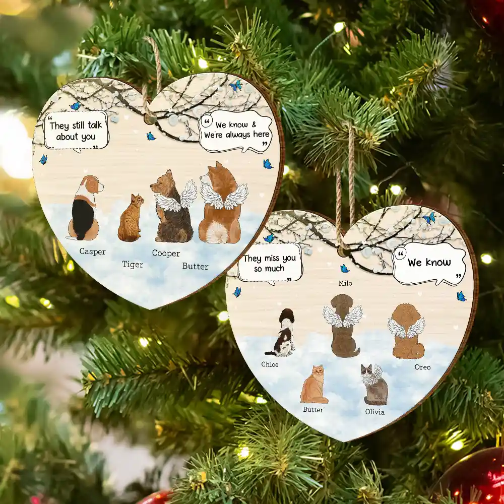 They Still Talk About You Memorial Pet Lovers Christmas - Personalized Custom Shaped Wooden Ornament - Image 6