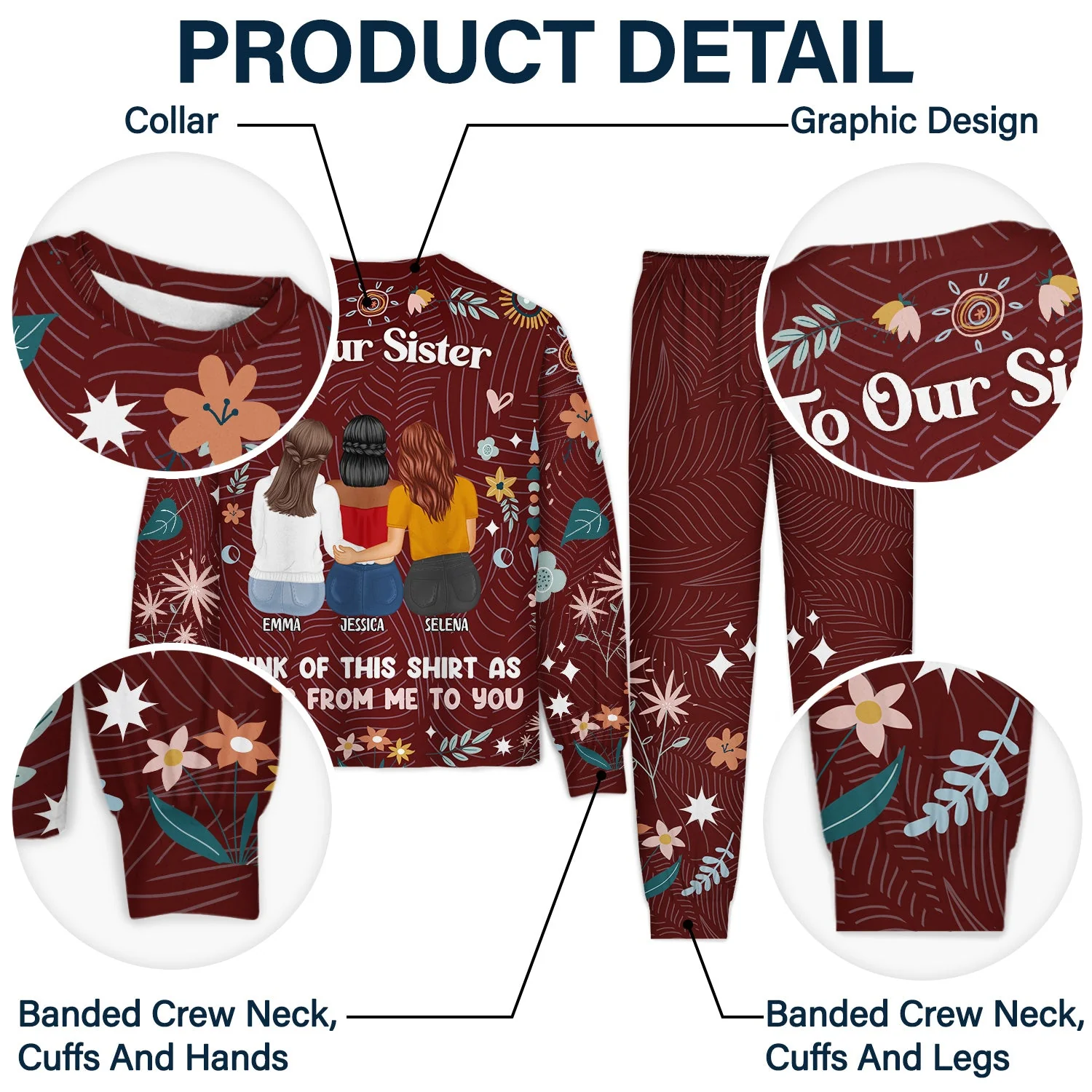 Think Of This Shirt As A Hug From Me To You - Holiday, Birthday, Loving Gift For Bestie, Friend, Colleague - Personalized Unisex Pajamas Set - Image 5