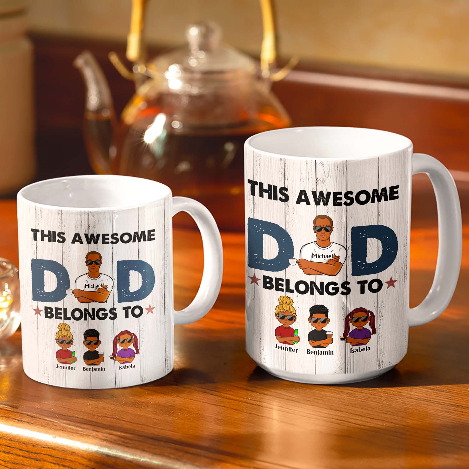 This Awesome Dad Belongs To - Funny, Birthday Gift For Father, Husband - Personalized Custom White Edge-to-Edge Mug - Image 3