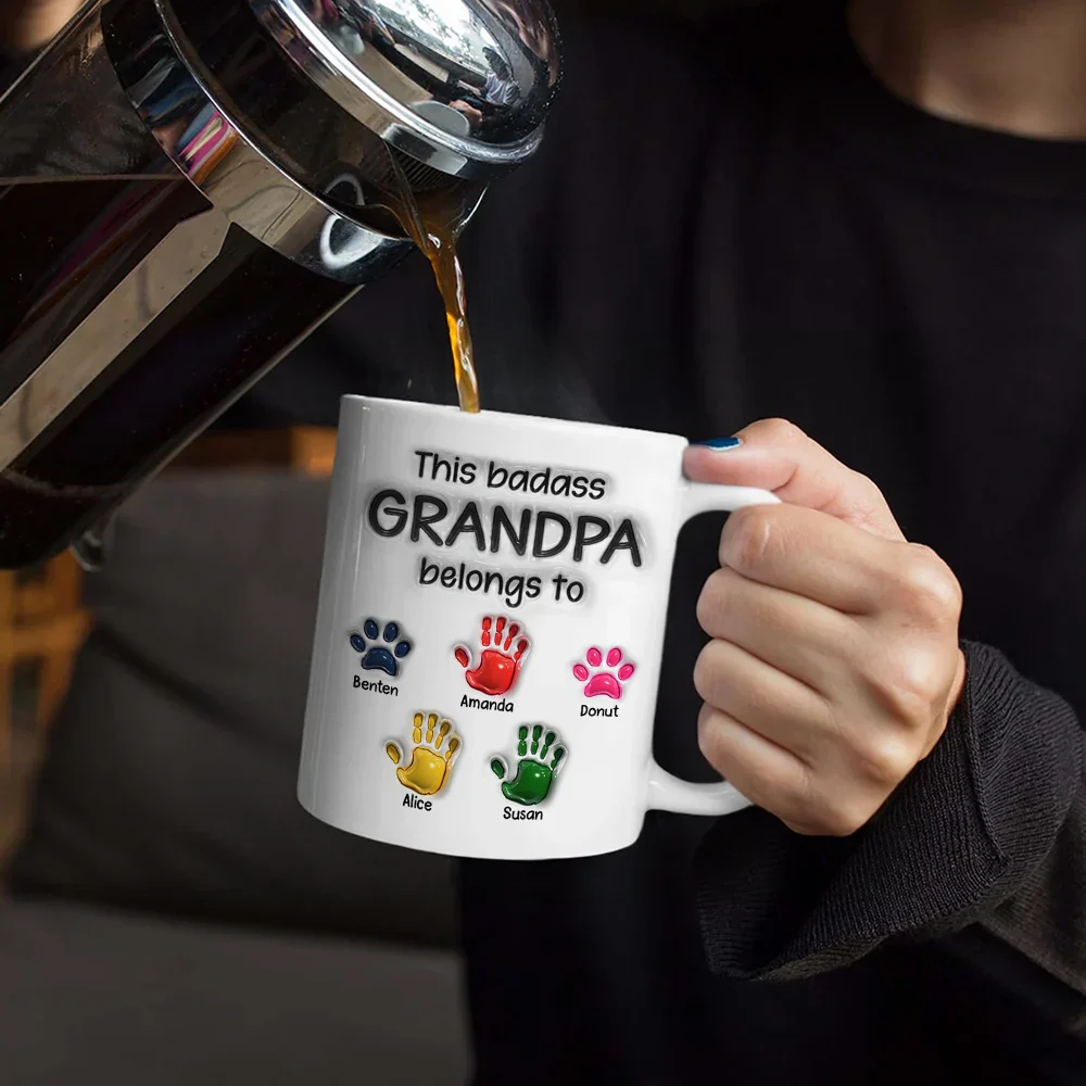 This Awesome Dad Grandpa Belongs To - Gift For Daddy, Father, Grandfather - 3D Inflated Effect Printed Mug, Personalized White Edge-to-Edge Mug - Image 4