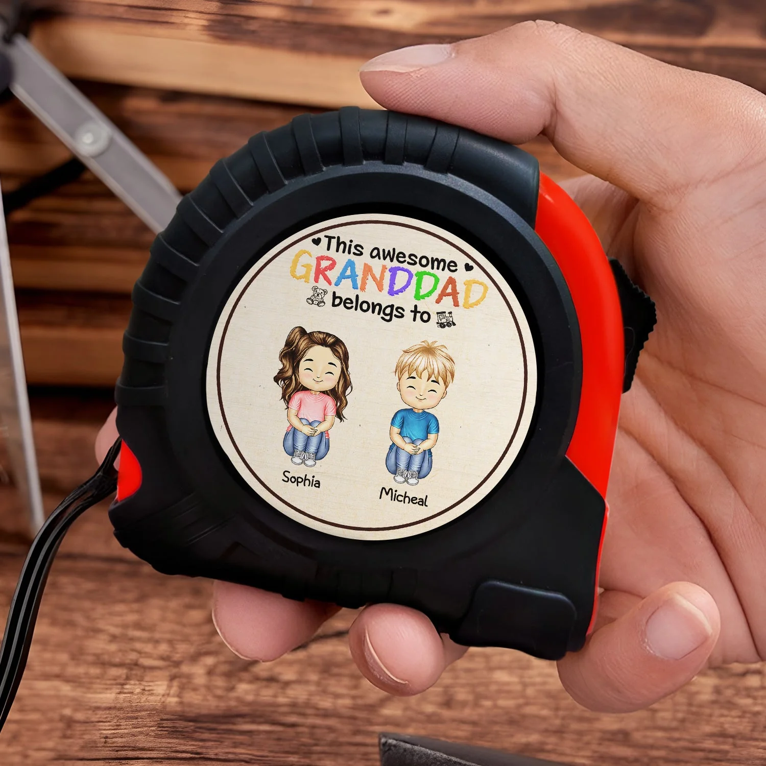 This Awesome Daddy Belongs To - Birthday, Loving Gift For Dad, Father, Grandfather, Grandpa - Personalized Tape Measure - Image 3