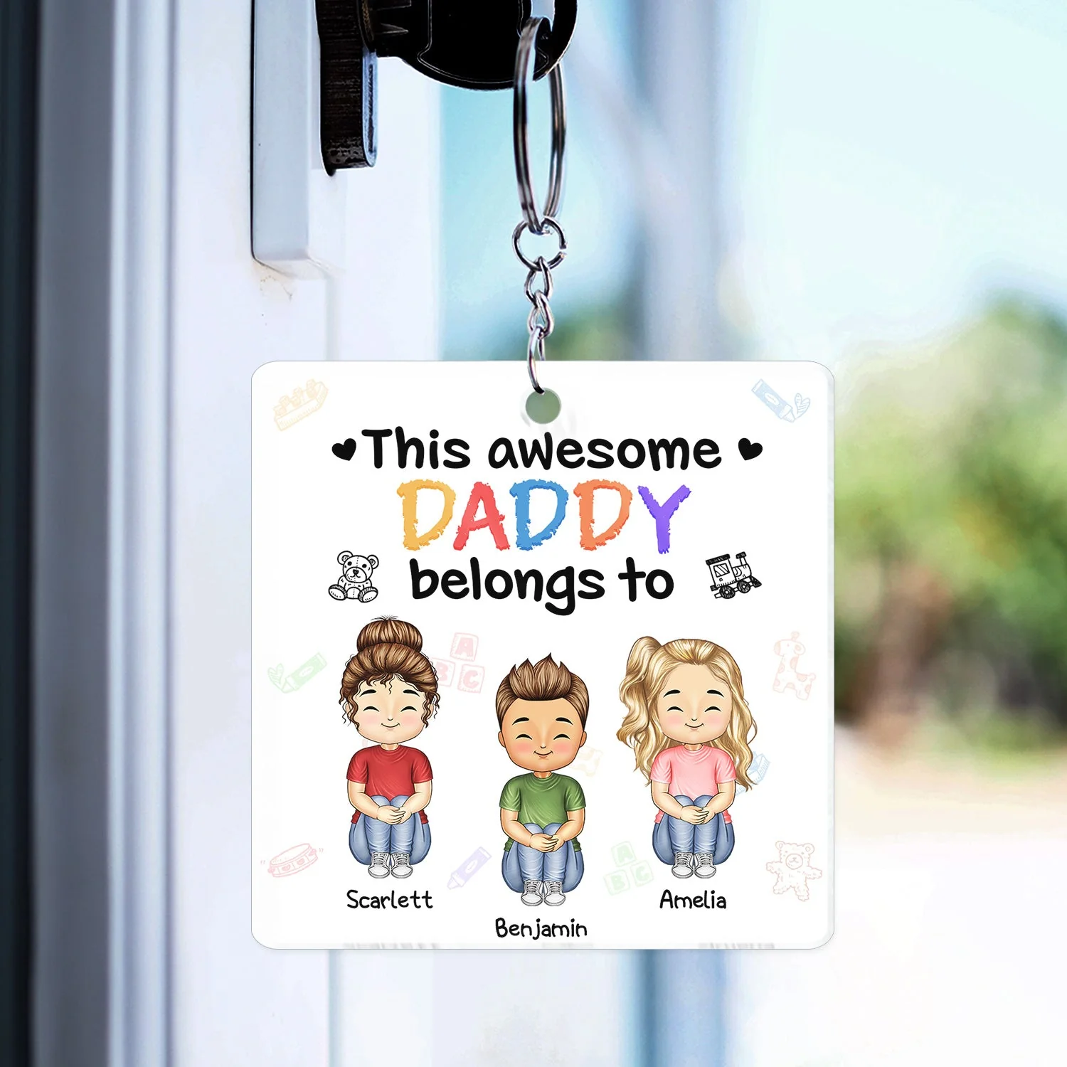 This Awesome Daddy Mommy Belongs To - Loving Gift For Mother, Father, Grandma, Grandpa - Personalized Custom Acrylic Keychain - Image 3