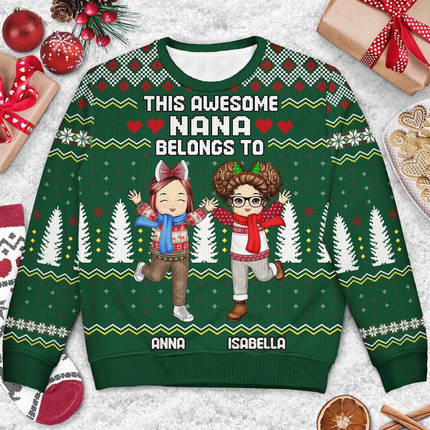 This Awesome Daddy Mommy Papa Nana Belongs To - Christmas Gift For Grandparents, Parents, Family - Personalized Unisex Ugly Sweater - Image 3