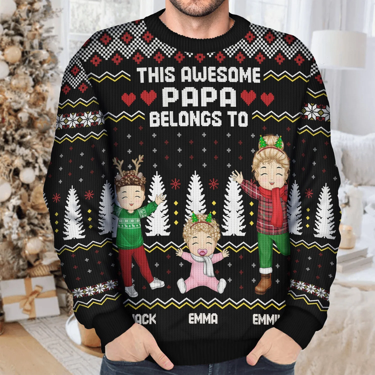 This Awesome Daddy Mommy Papa Nana Belongs To - Christmas Gift For Grandparents, Parents, Family - Personalized Unisex Ugly Sweater - Image 4