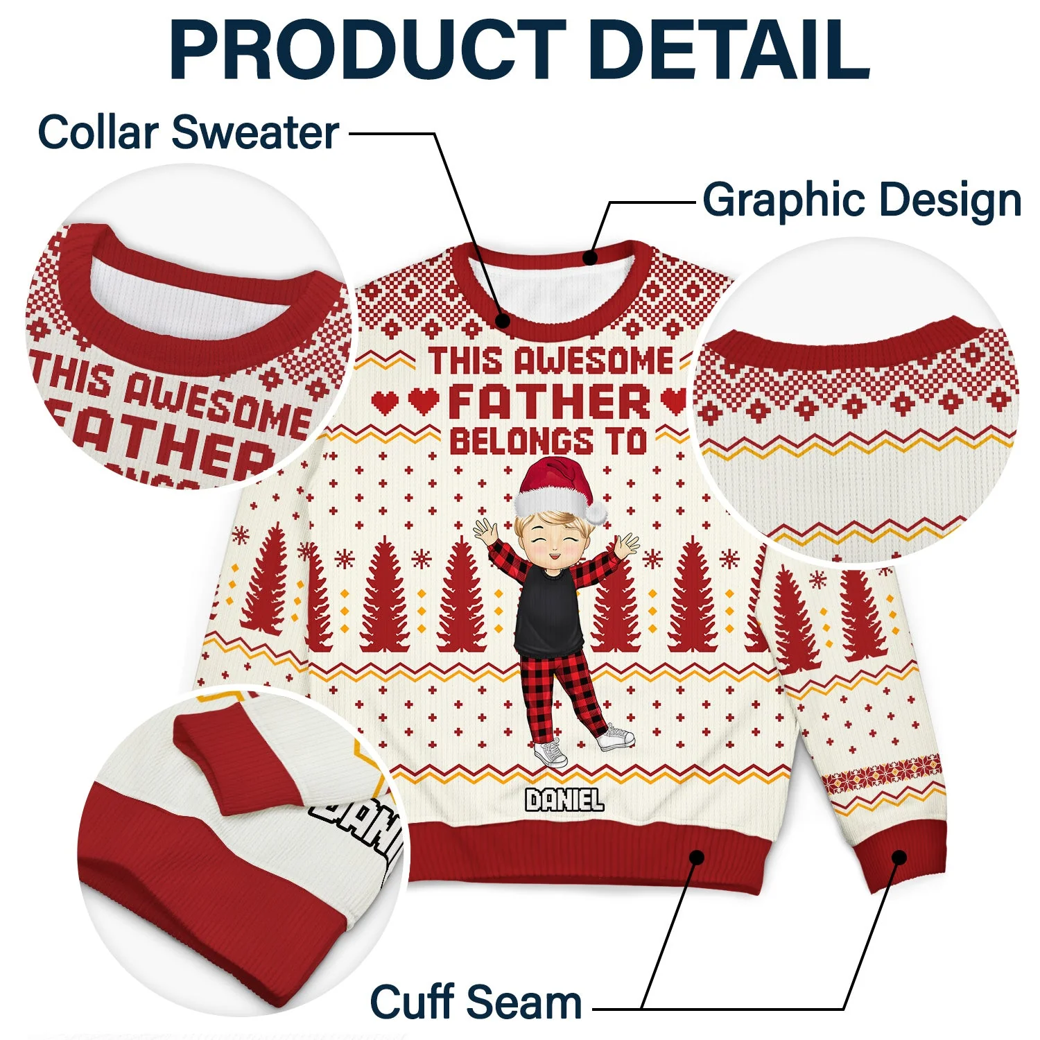 This Awesome Daddy Mommy Papa Nana Belongs To - Christmas Gift For Grandparents, Parents, Family - Personalized Unisex Ugly Sweater - Image 6