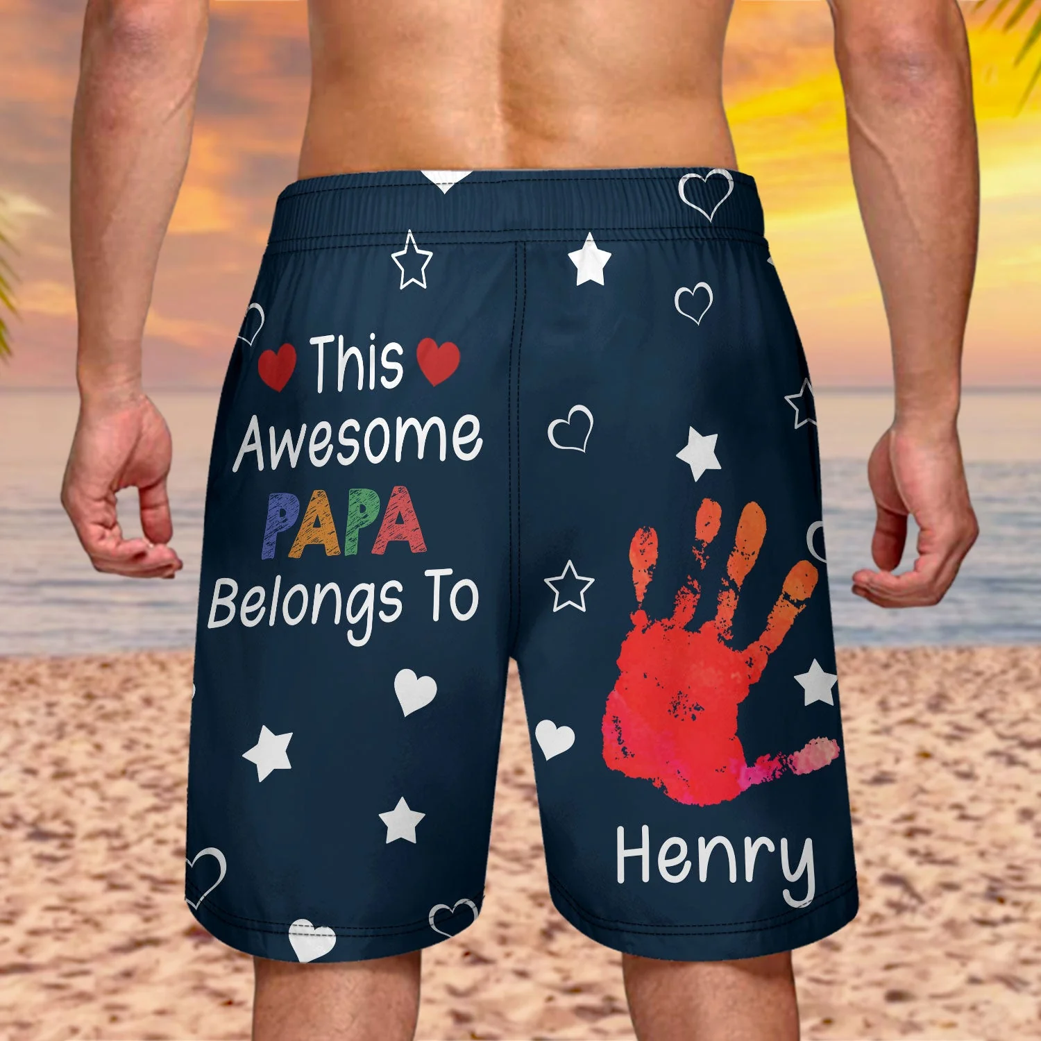 This Awesome Daddy Papa Belongs To - Personalized Unisex Beach Shorts - Image 4