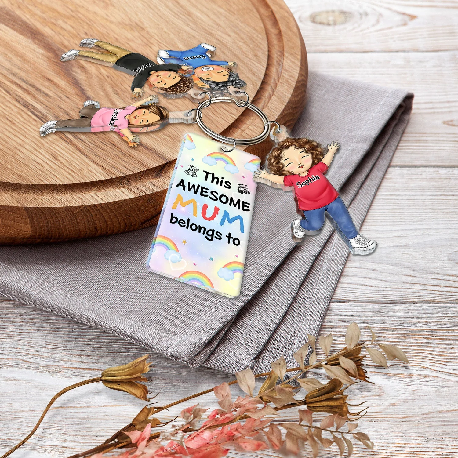 This Awesome Mommy Daddy Belongs To - Birthday, Loving Gift For Mother, Father, Grandma, Grandpa - Personalized Acrylic Tag Keychain - Image 4