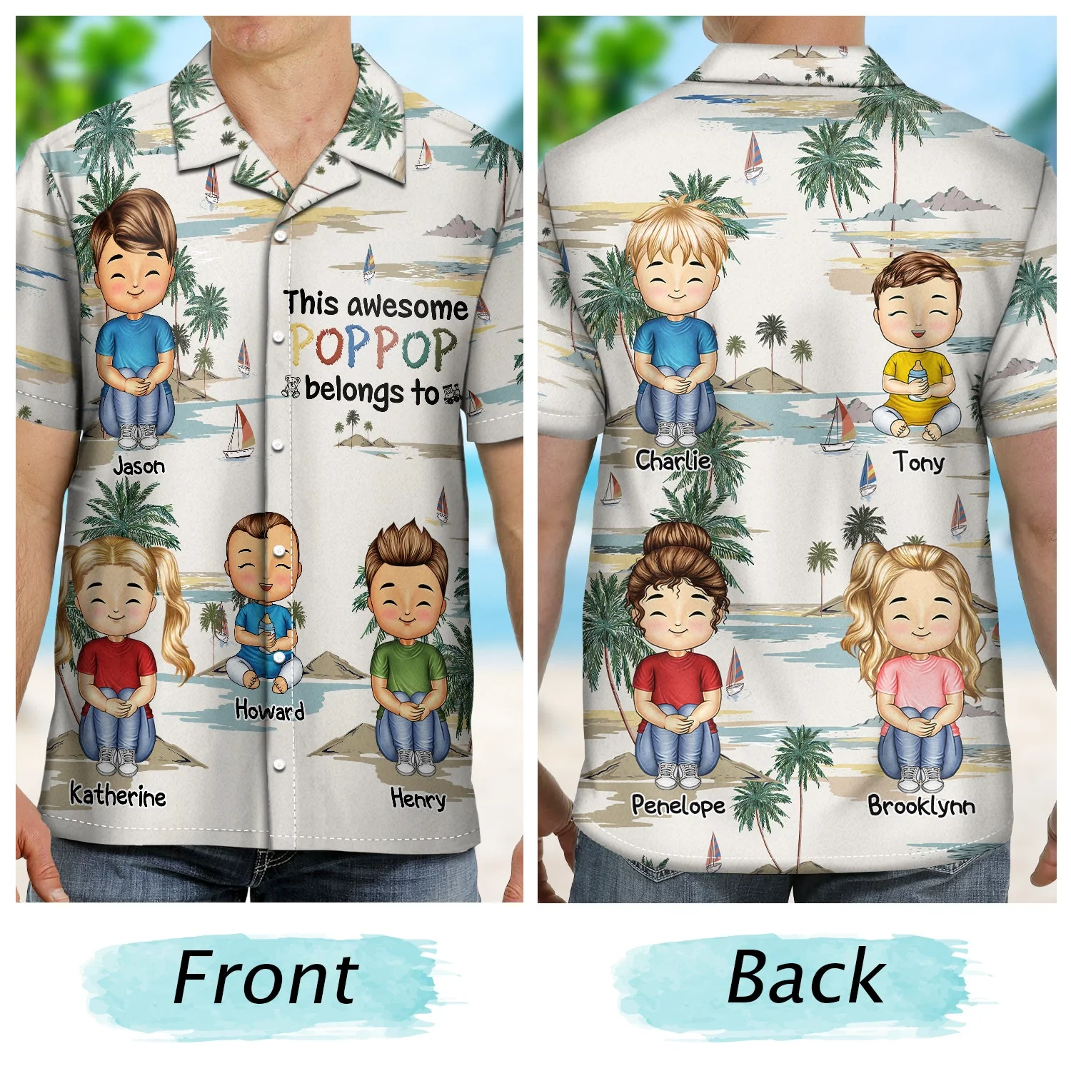 This Awesome Papa Daddy Belongs To - Loving Gift For Mother, Father, Grandma, Grandpa - Personalized Custom Hawaiian Shirt - Image 2