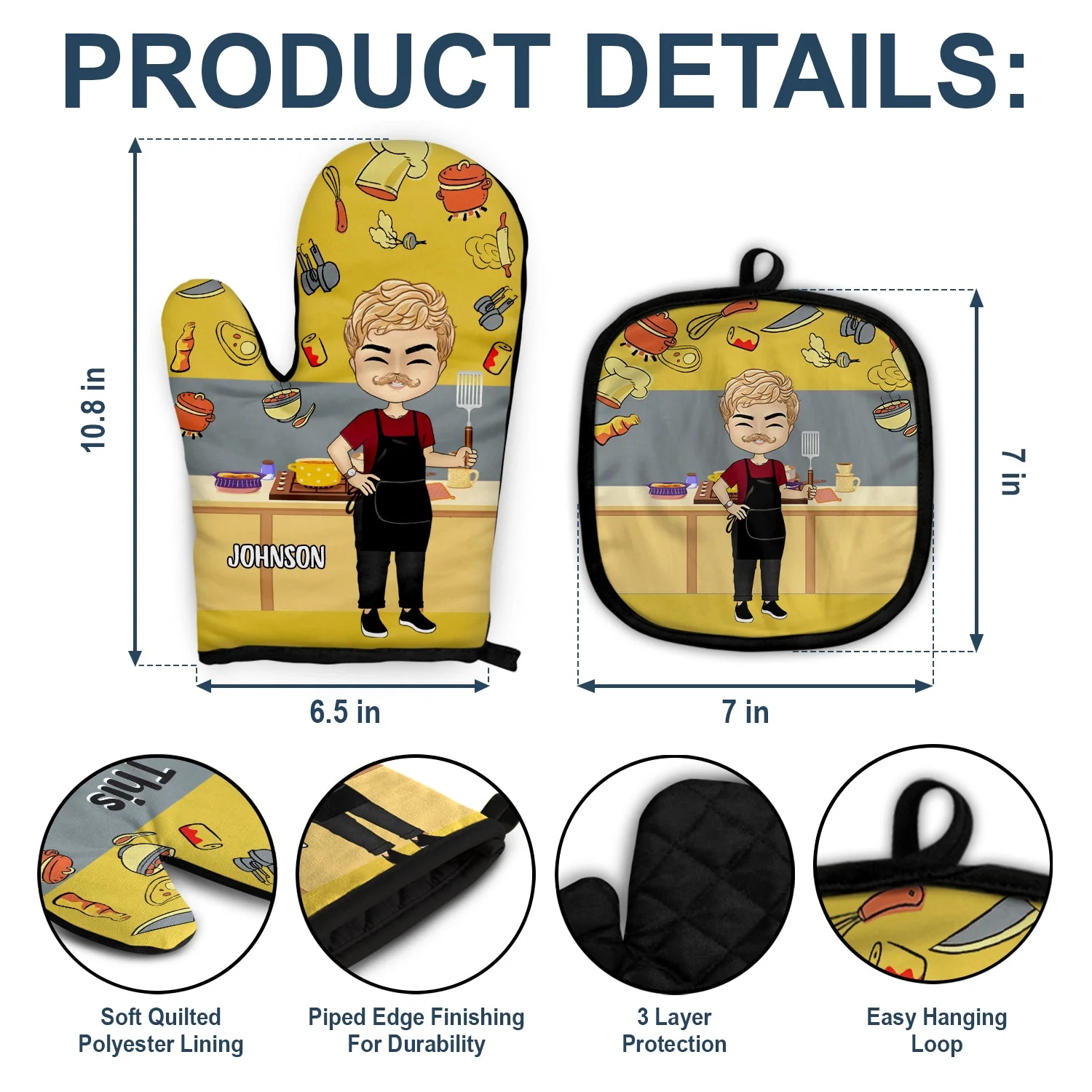 This Can Cook - Gift For Him, Gift For Father - Personalized Oven Mitts, Pot Holder - Image 3