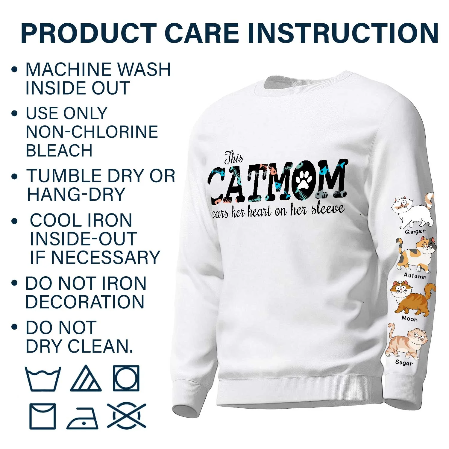 This Cat Mom Wears Her Heart - Gift For Cat Lovers - Personalized Sweatshirt With Sleeve Imprint - Image 6