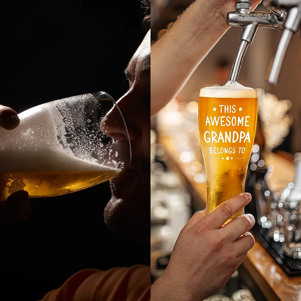 This Dad Belongs To Papa Grandpa Father - Personalized Pilsner Glass - Image 4