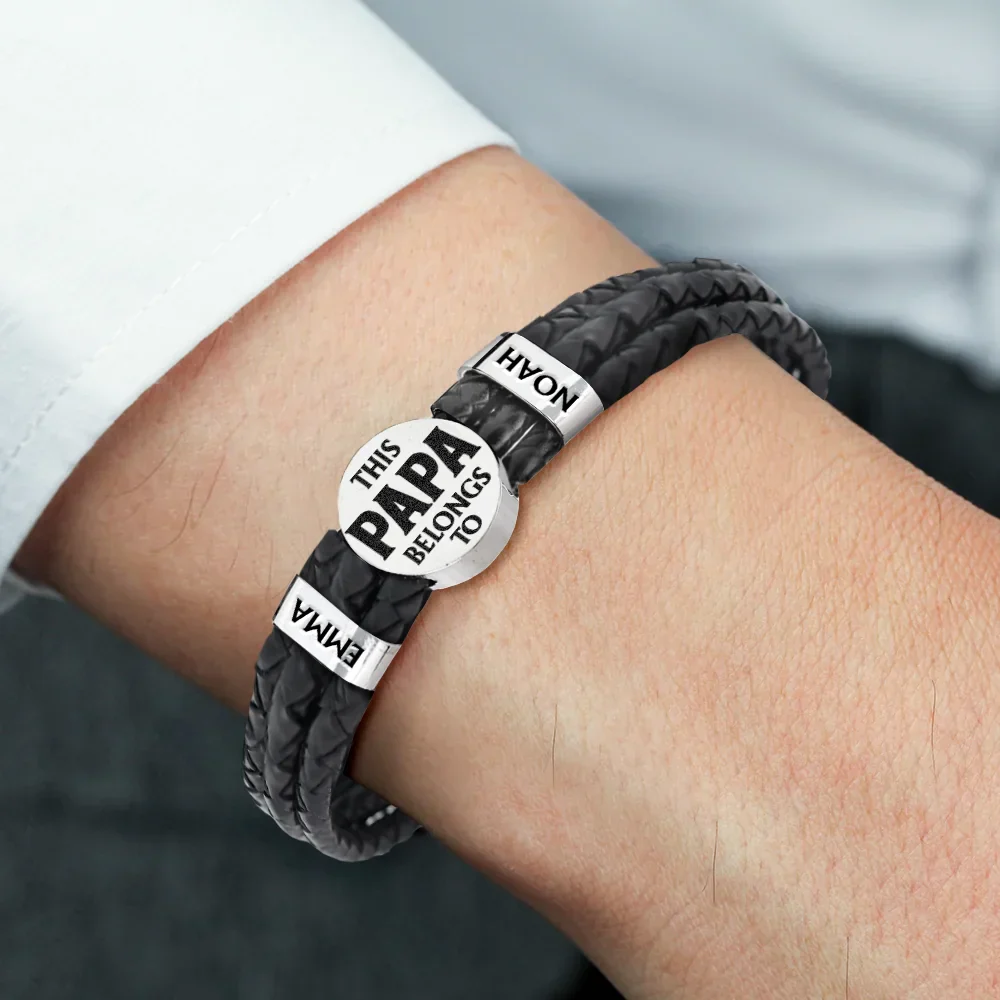 This Dad Belongs To - Personalized Leather Braided Bracelet - Image 2