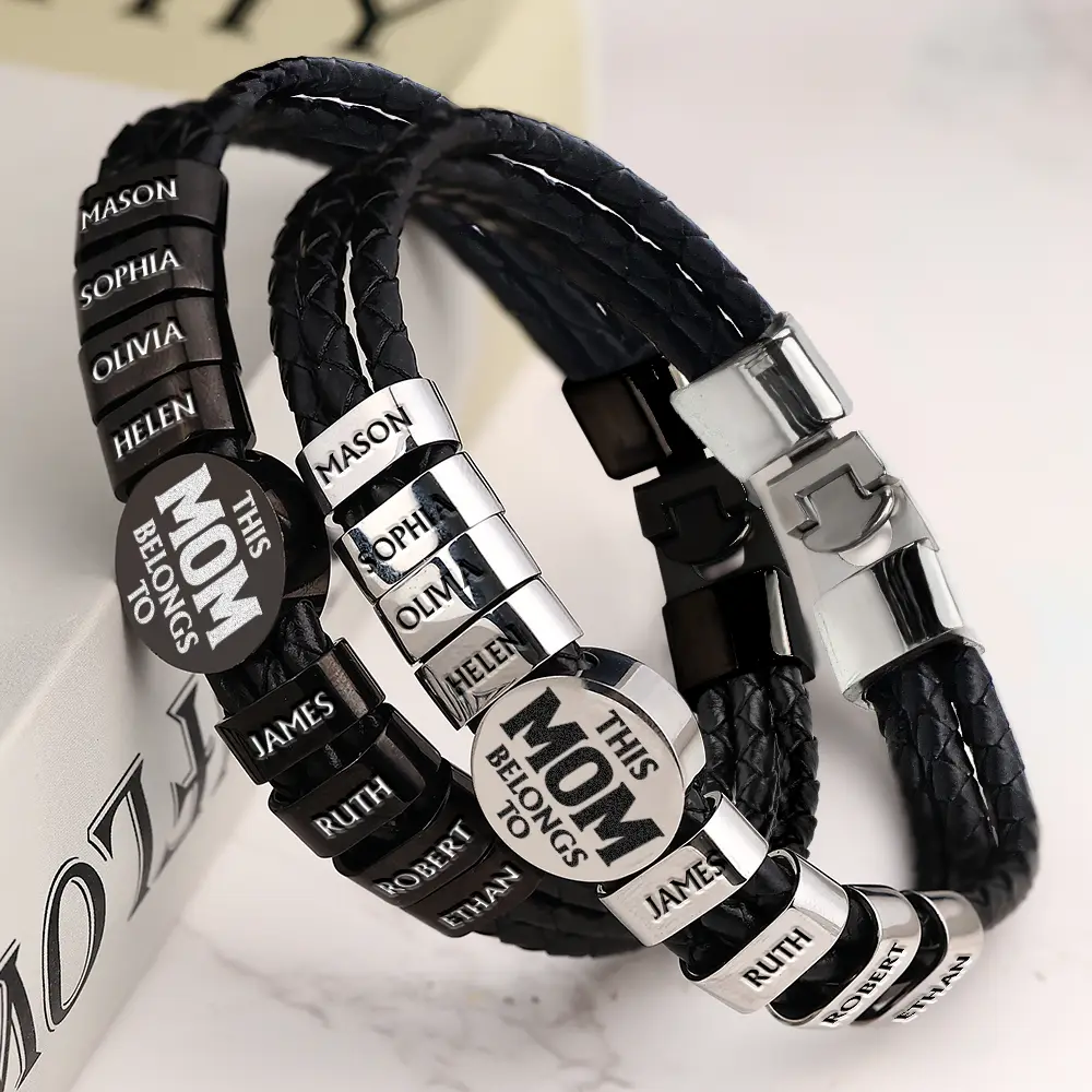 This Dad Belongs To - Personalized Leather Braided Bracelet - Image 3