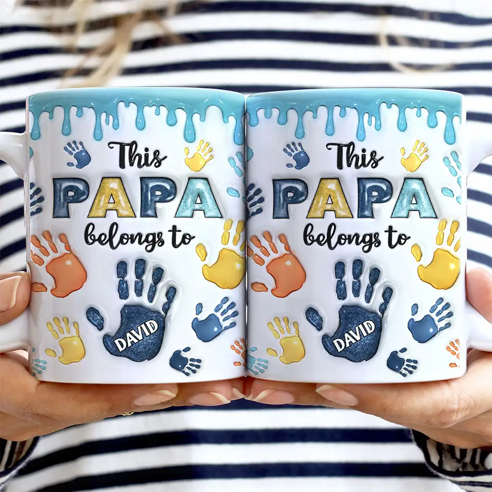 This Dad Grandpa Belongs To Handprints Icon - 3D Inflated Effect Printed, Personalized White Edge-to-Edge Mug - Image 2