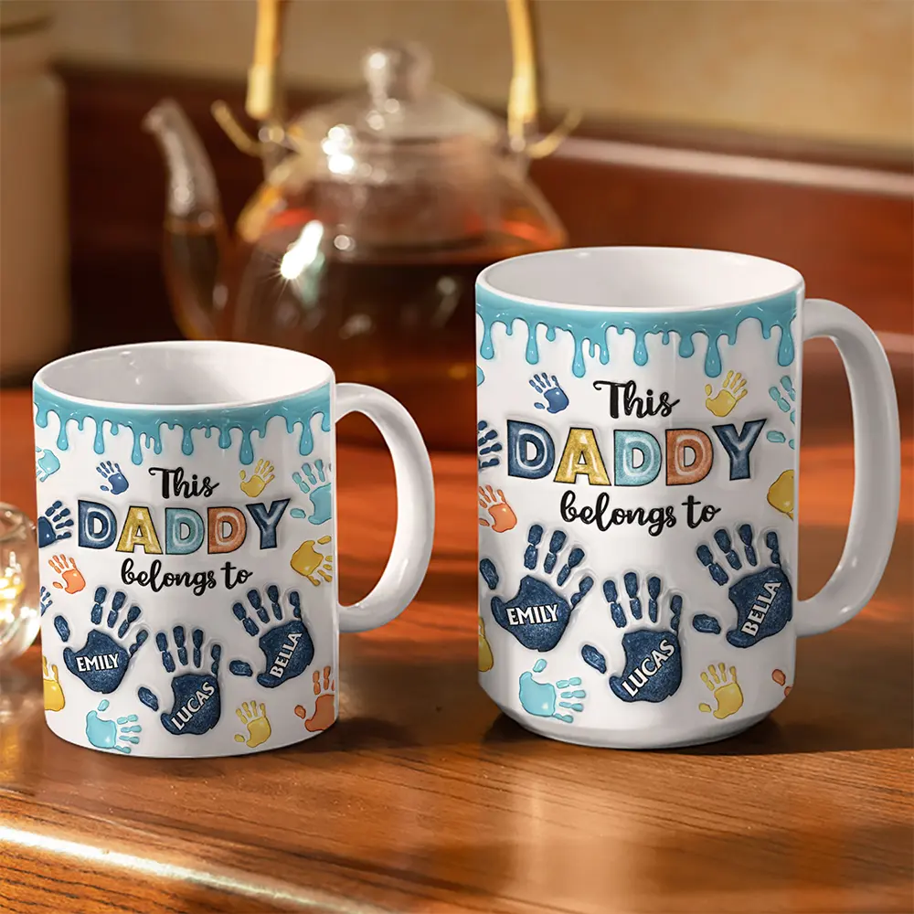 This Dad Grandpa Belongs To Handprints Icon - 3D Inflated Effect Printed, Personalized White Edge-to-Edge Mug - Image 3