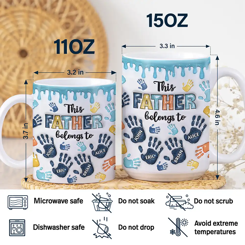 This Dad Grandpa Belongs To Handprints Icon - 3D Inflated Effect Printed, Personalized White Edge-to-Edge Mug - Image 5