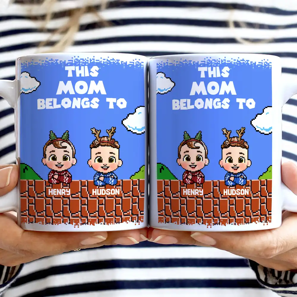 This Daddy Belongs To Kids Pixel Art - Personalized White Edge-to-Edge Mug - Image 2