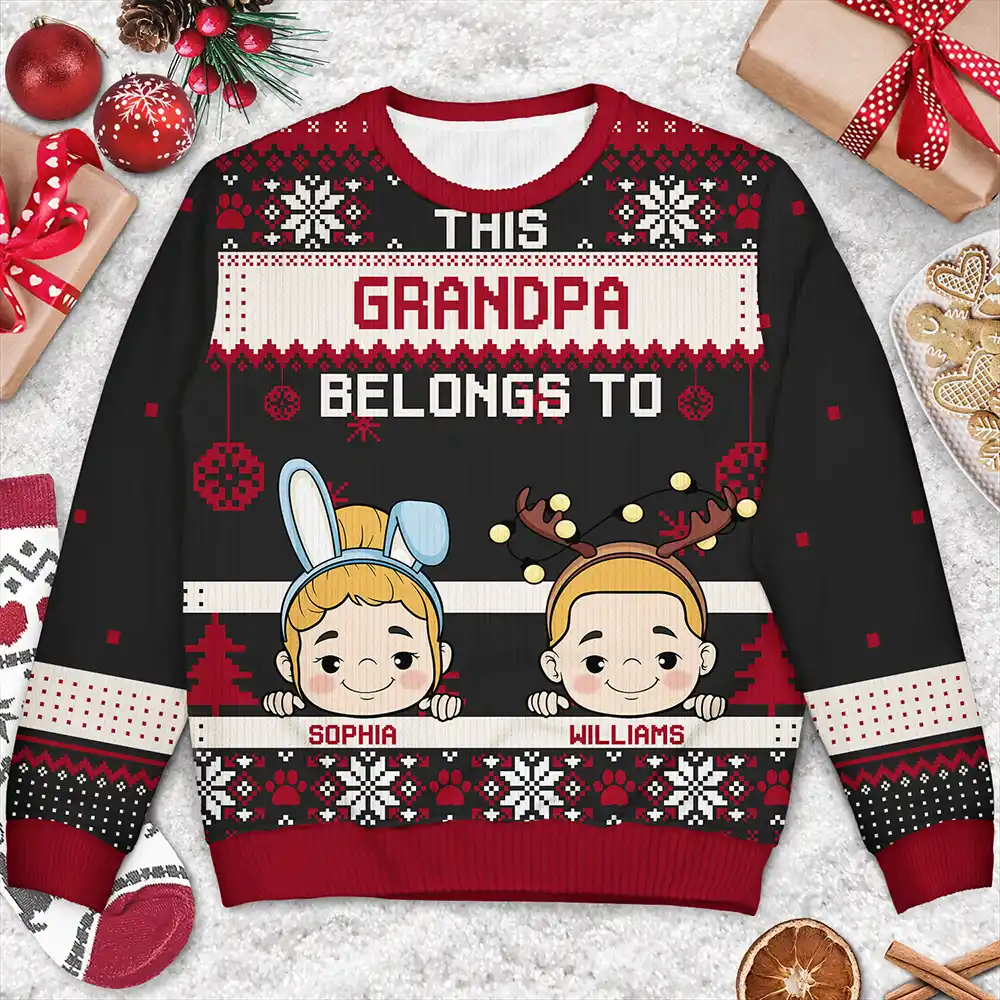 This Grandma Belongs To Christmas - Personalized Unisex Ugly Sweater - Image 3