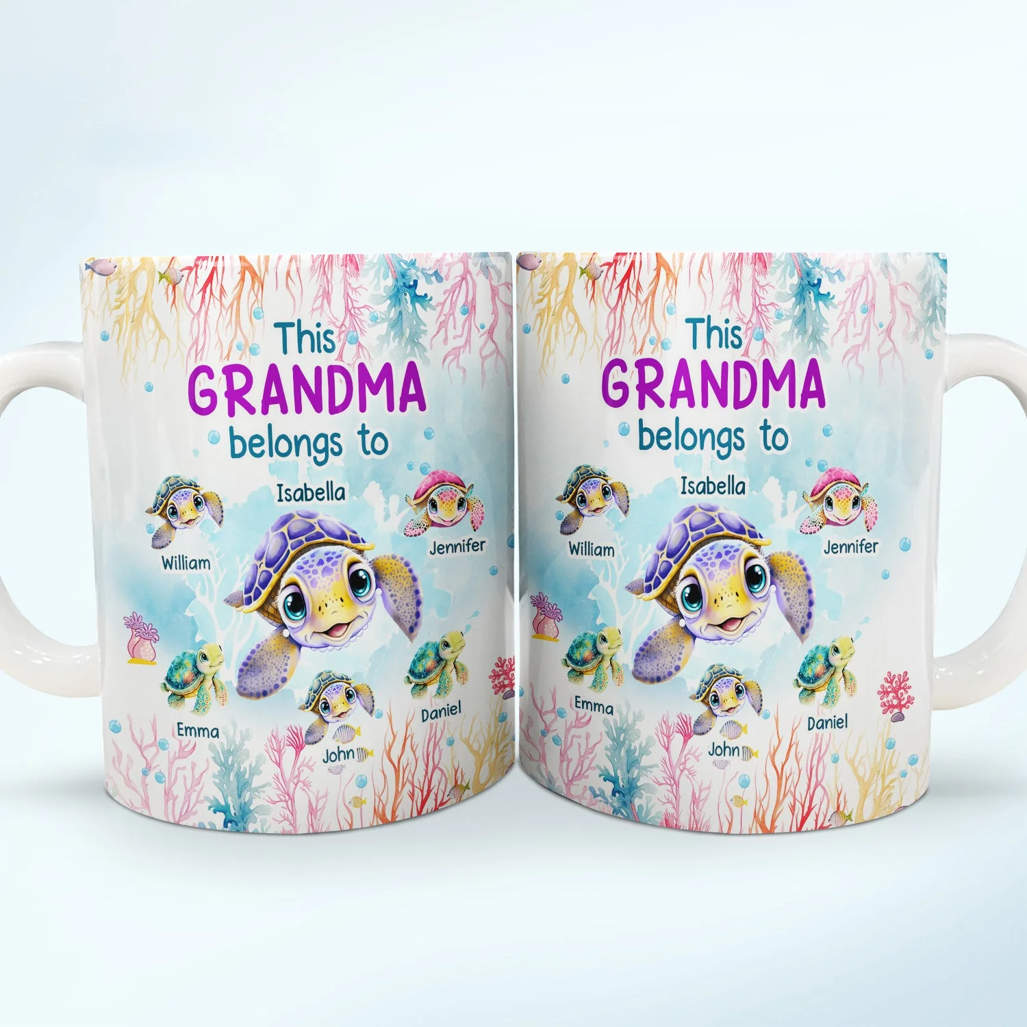 This Grandma Belongs To Cute Ocean Turtles - Gift For Grandmother, Mother, Mom - Personalized White Edge-to-Edge Mug