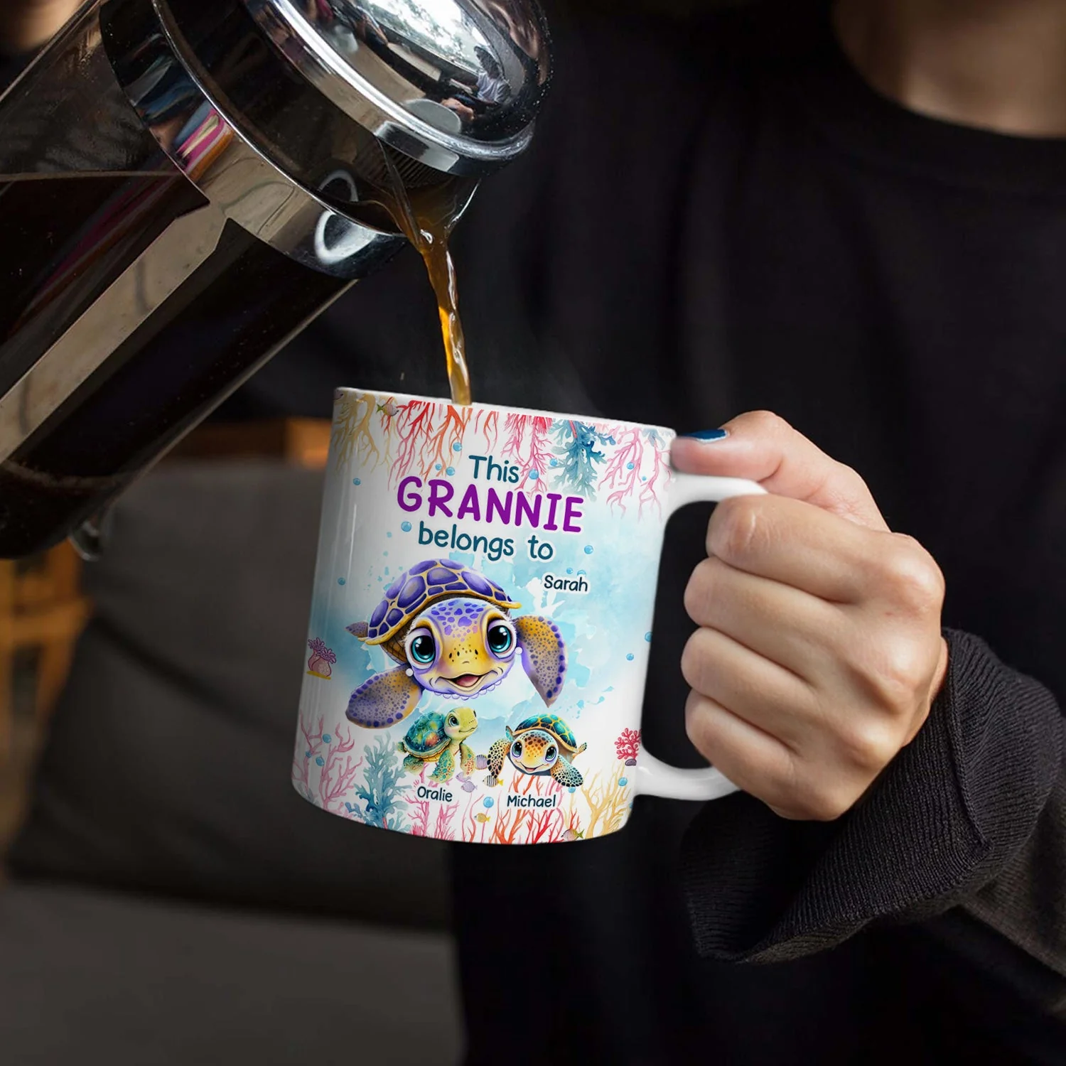 This Grandma Belongs To Cute Ocean Turtles - Gift For Grandmother, Mother, Mom - Personalized White Edge-to-Edge Mug - Image 4