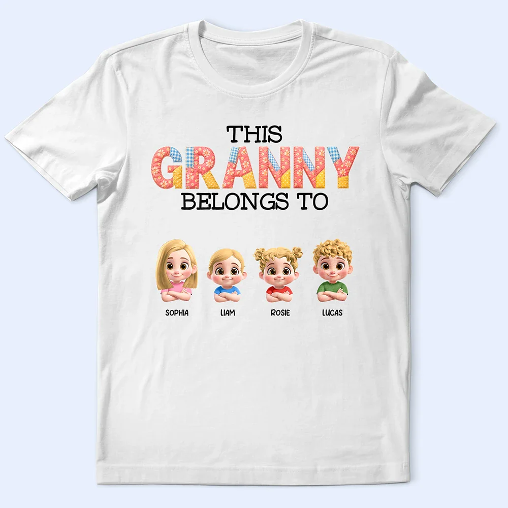 This Grandma Belongs To Kids Faux Patchwork - Personalized T Shirt - Image 2