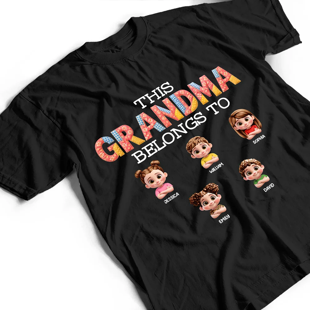 This Grandma Belongs To Kids Faux Patchwork - Personalized T Shirt - Image 4