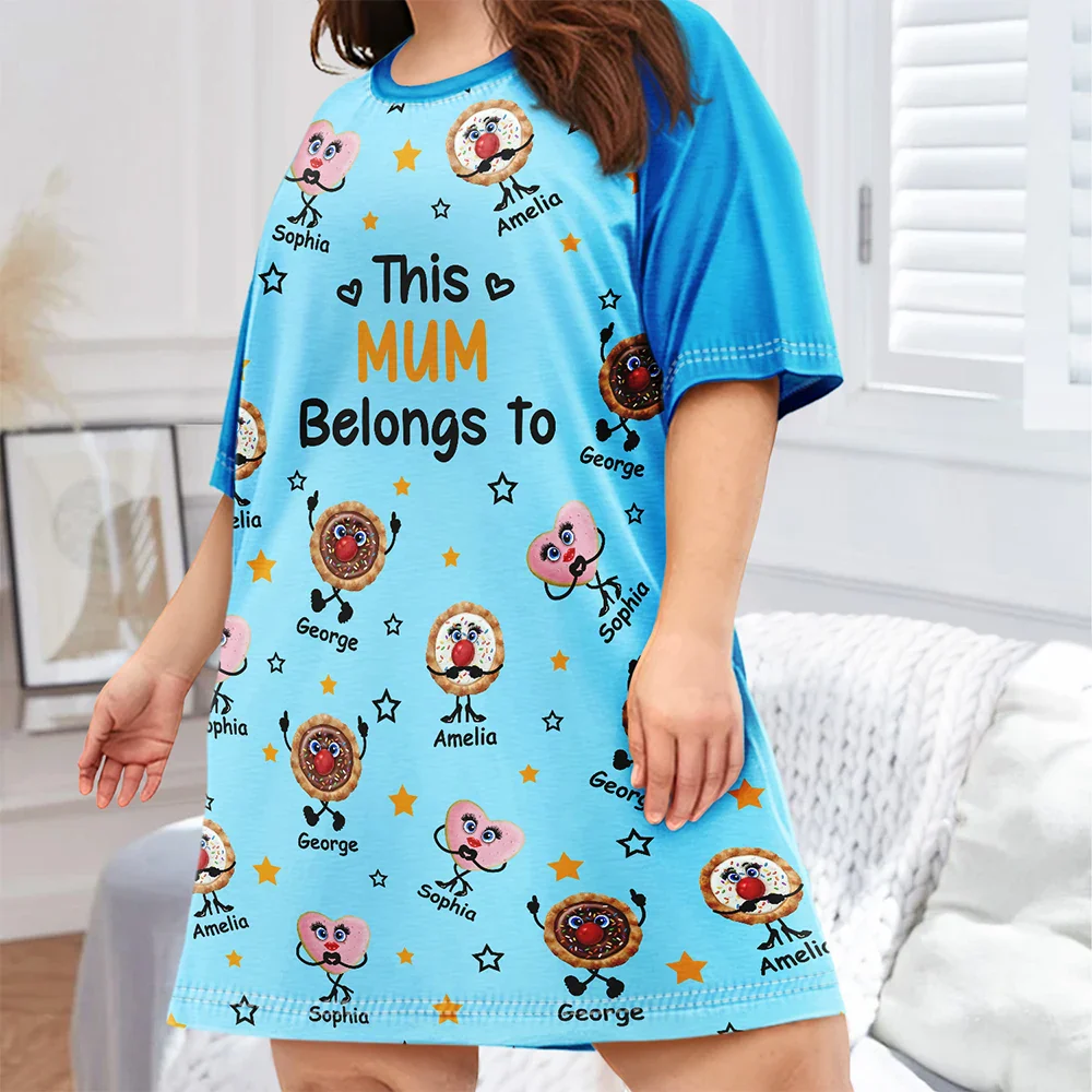 This Grandma Belongs To Kids Pet Biscuits - Personalized Women's Sleep Tee - Image 3