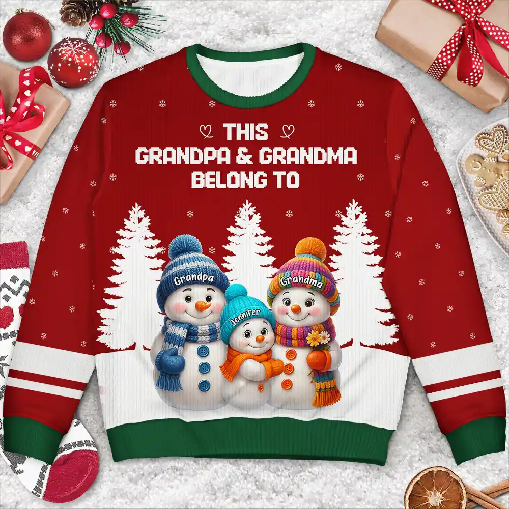 This Grandma Belongs To Snowman - Personalized Unisex Ugly Sweater - Image 4