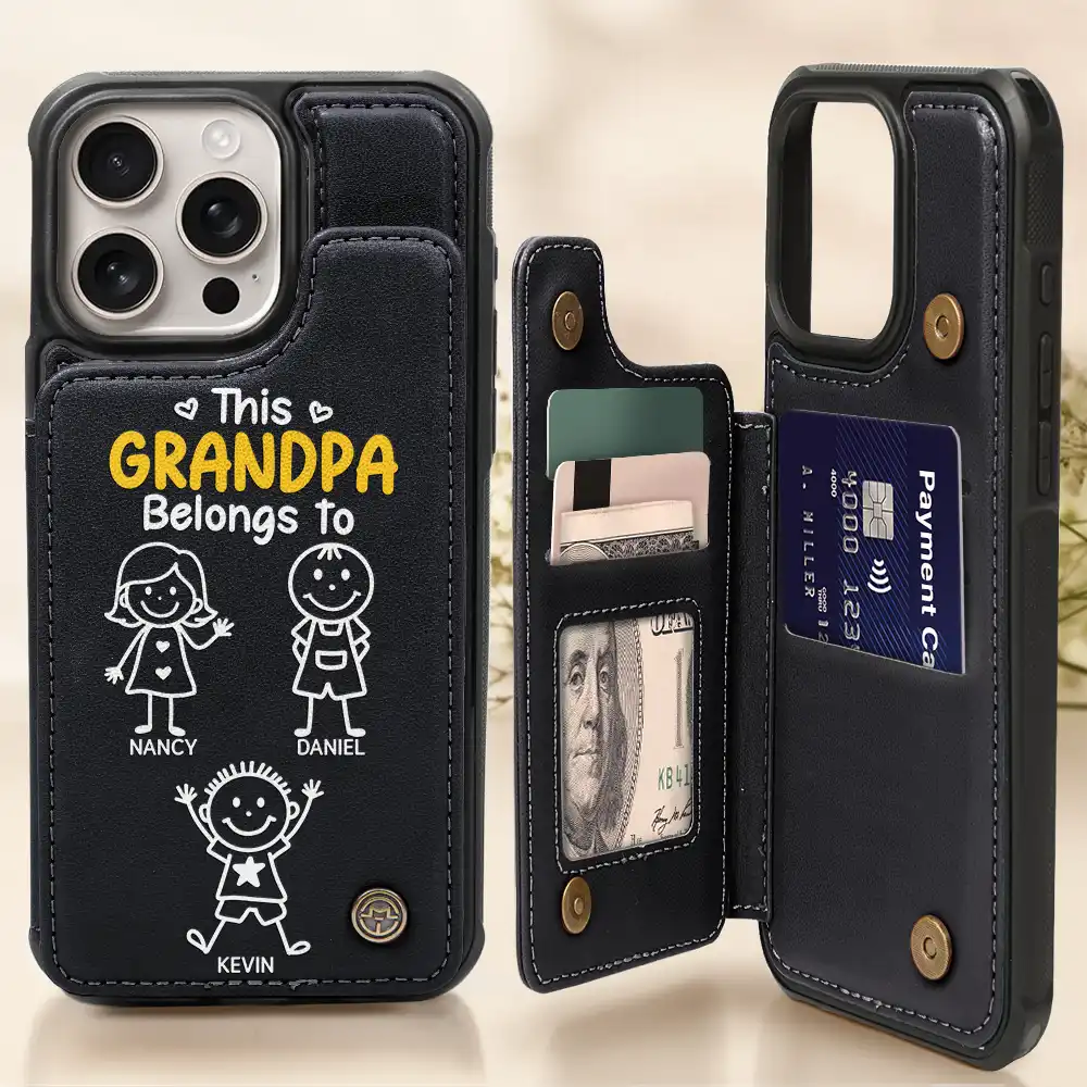 This Grandma Grandpa Belongs To Kids Pet - Personalized Leather Flip Wallet Phone Case - Image 2