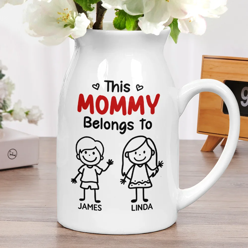 This Grandma Mommy Belongs To Kids Pet - Personalized Ceramic Flower Vase - Image 2