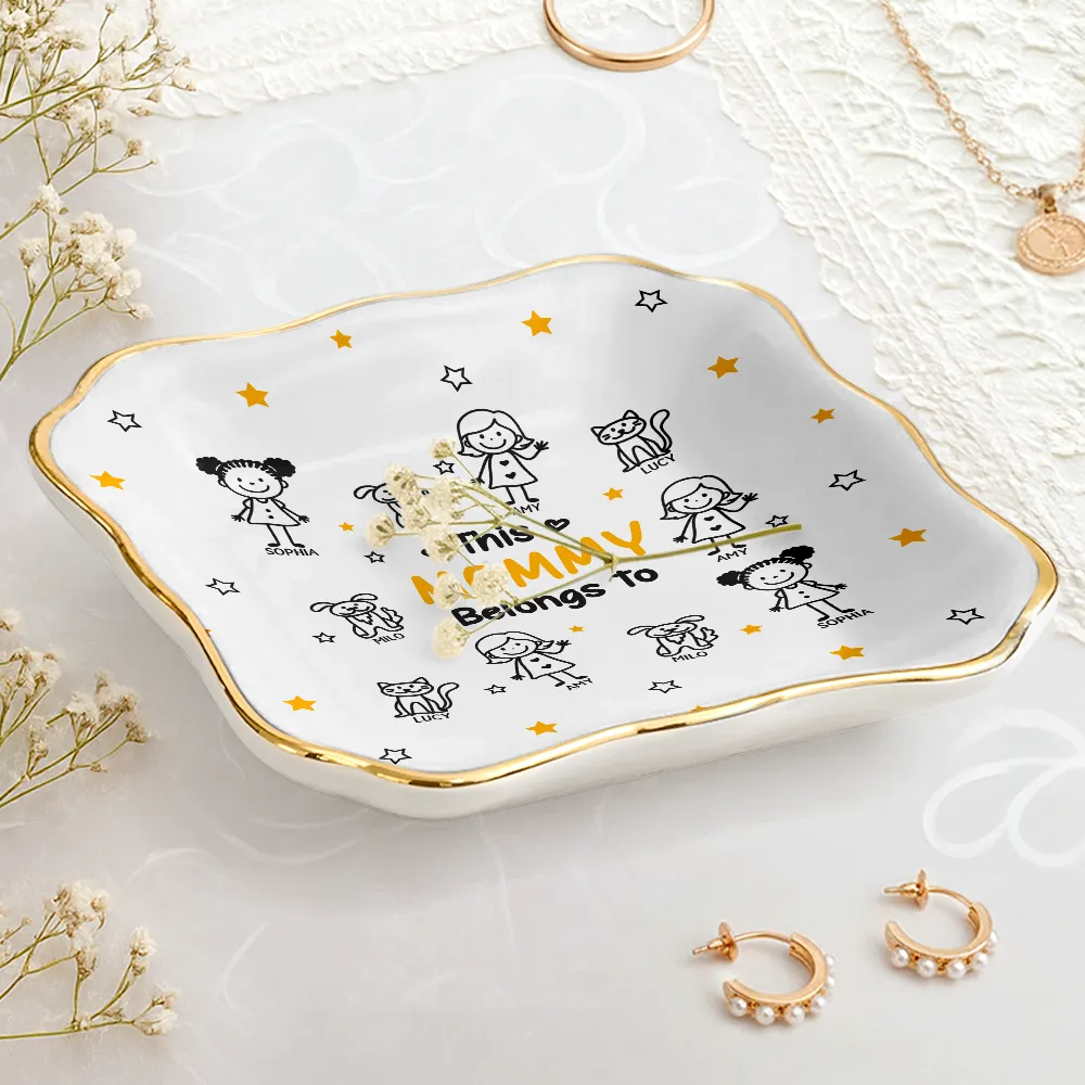 This Grandma Mommy Belongs To Kids Pet - Personalized Lace Square Jewelry Dish - Image 3
