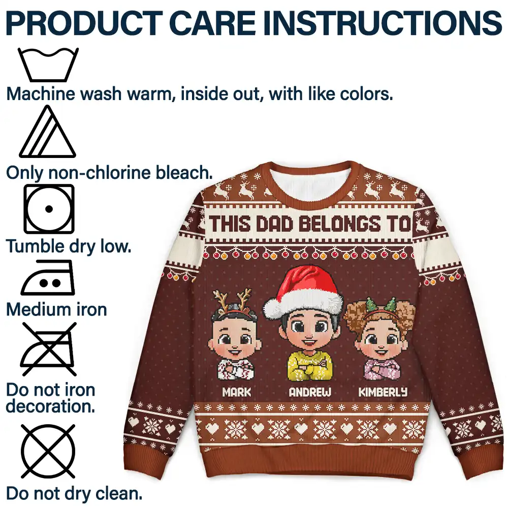 This Grandpa Belongs To Grandkids Pixel Art - Personalized Unisex Ugly Sweater - Image 7
