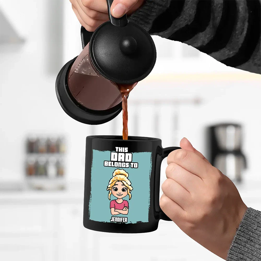 This Grandpa Belongs To Grandkids Pixel Fun Art - Personalized Black Mug - Image 5