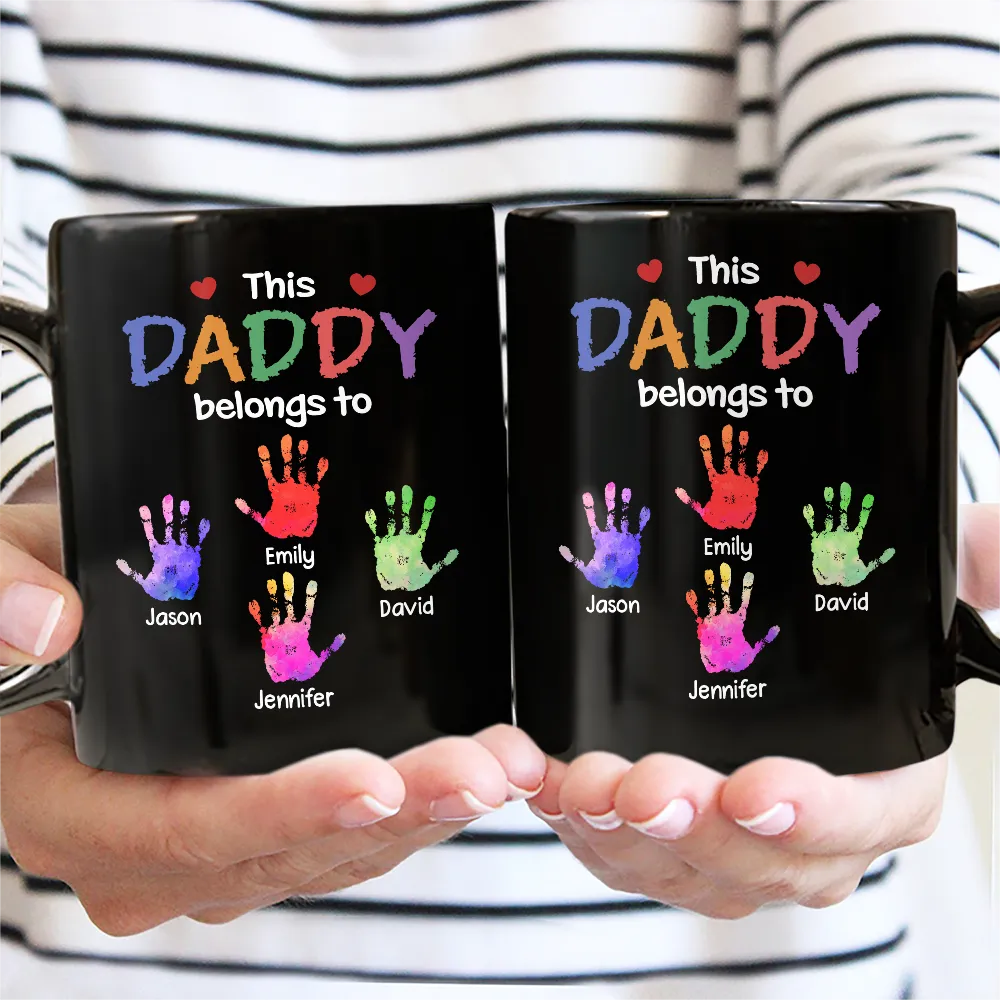 This Grandpa Belongs To Hand Prints Doodle - Personalized Black Mug - Image 2