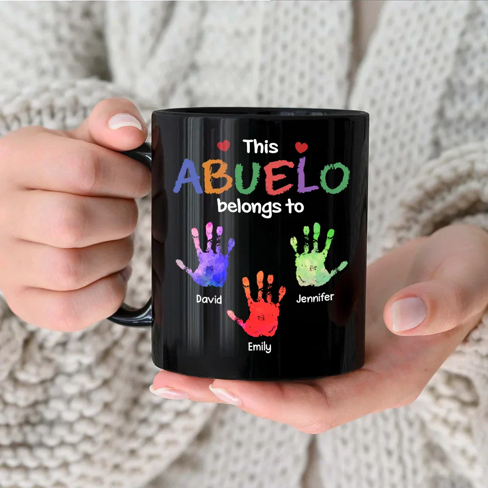 This Grandpa Belongs To Hand Prints Doodle - Personalized Black Mug - Image 3