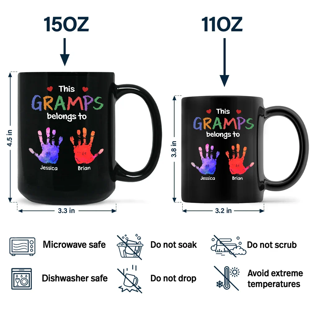 This Grandpa Belongs To Hand Prints Doodle - Personalized Black Mug - Image 4