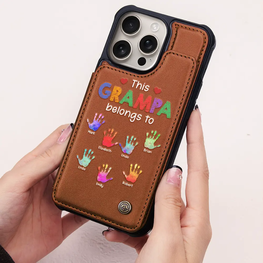 This Grandpa Belongs To - Personalized Leather Flip Wallet Phone Case - Image 2