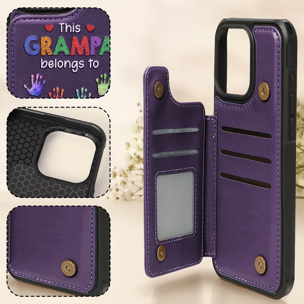This Grandpa Belongs To - Personalized Leather Flip Wallet Phone Case - Image 4