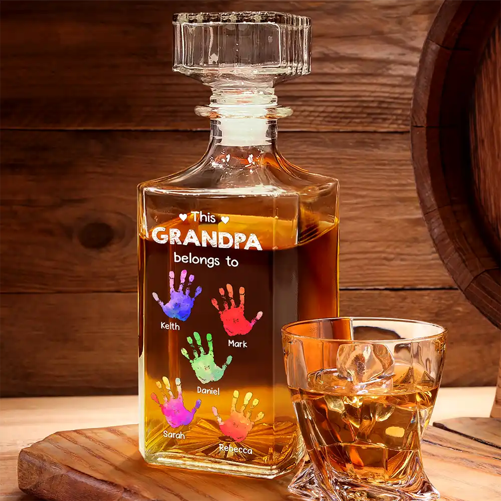 This Grandpa Belongs To - Personalized Square Whiskey Bottle - Image 2