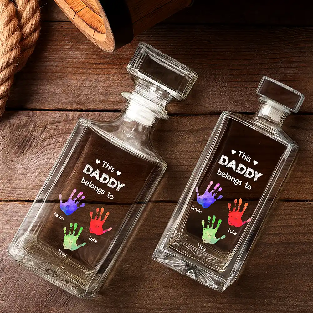 This Grandpa Belongs To - Personalized Square Whiskey Bottle - Image 3