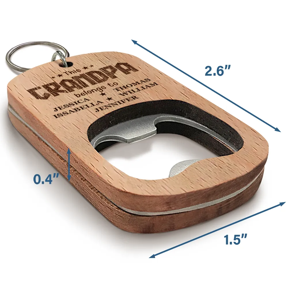 This Grandpa Belongs To Wooden Titles - Personalized Bottle Opener Keychain - Image 5