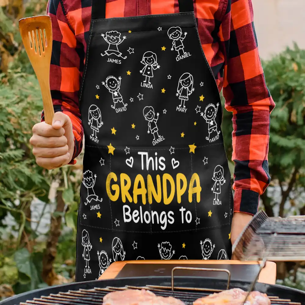 This Grandpa Dad Belongs To Kids Pet - Personalized Apron - Image 4