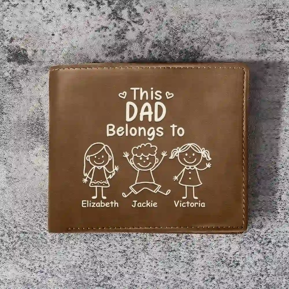 This Grandpa Dad Belongs To Kids Pet - Personalized Leather Wallet - Image 3