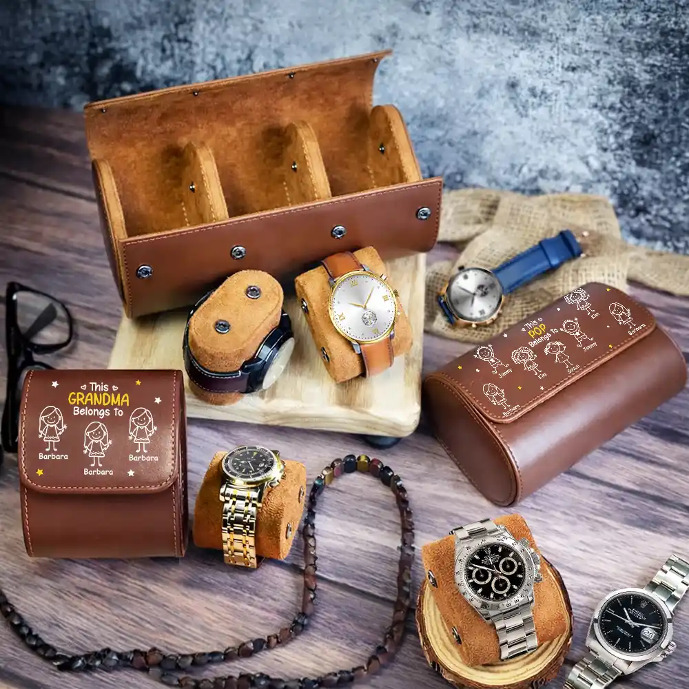 This Grandpa Dad Belongs To Kids Pet - Personalized Leather Watch Case - Image 2
