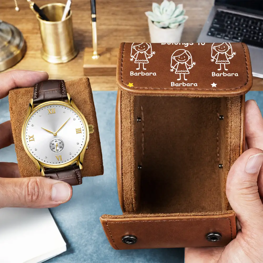 This Grandpa Dad Belongs To Kids Pet - Personalized Leather Watch Case - Image 3